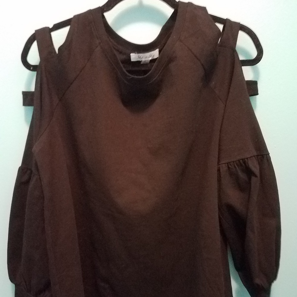 She + Sky Black tunic with strappy shoulders